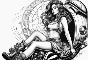 Girl sitting on a rocket tattoo idea