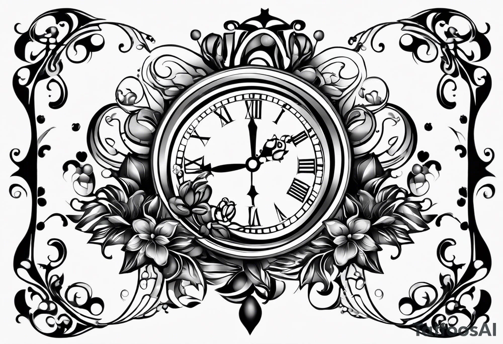 Mix an hourglass with a nautical clock with the addition of planets, galaxies and flower spikes to give a design to print on a t-shirt, the design should be in one color in the form of a tattoo and all the shapes should be mixed to give one shape,
tattoo for all arms tattoo idea