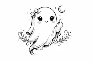Spooky girly cute ghost giving middle finger flash tattoo idea