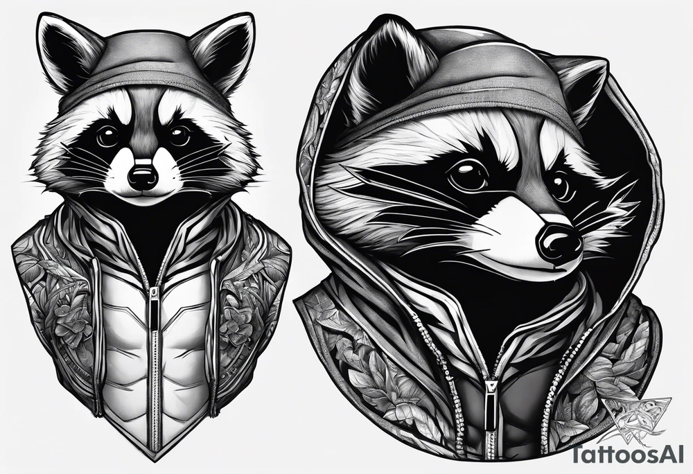 raccoon wearing a Superman hoodie tattoo idea