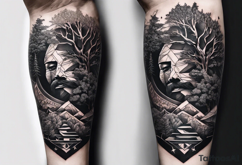 a tattoo for the inner bicep of a combination of tree DNA helix and adam creation hands tattoo idea