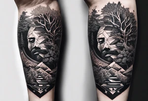 a tattoo for the inner bicep of a combination of tree DNA helix and adam creation hands tattoo idea
