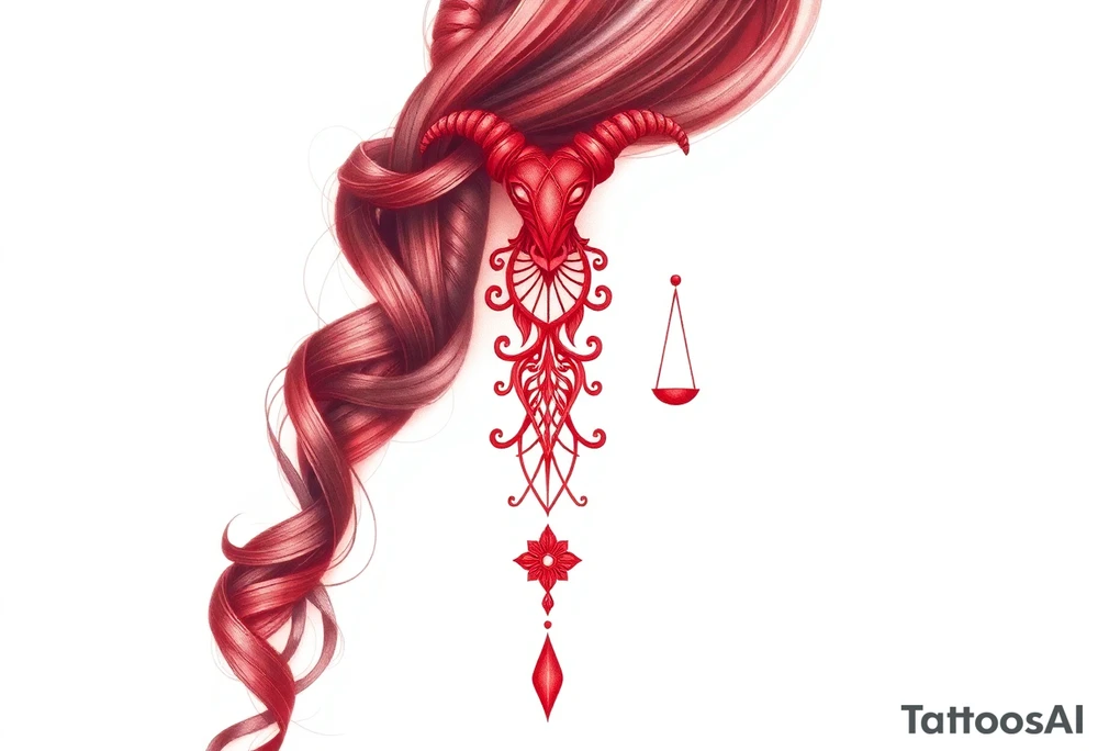 Tattoo that combines the star sign Taurus and Libra ,in red , down the spine tattoo idea