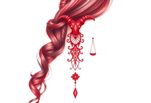 Tattoo that combines the star sign Taurus and Libra ,in red , down the spine tattoo idea