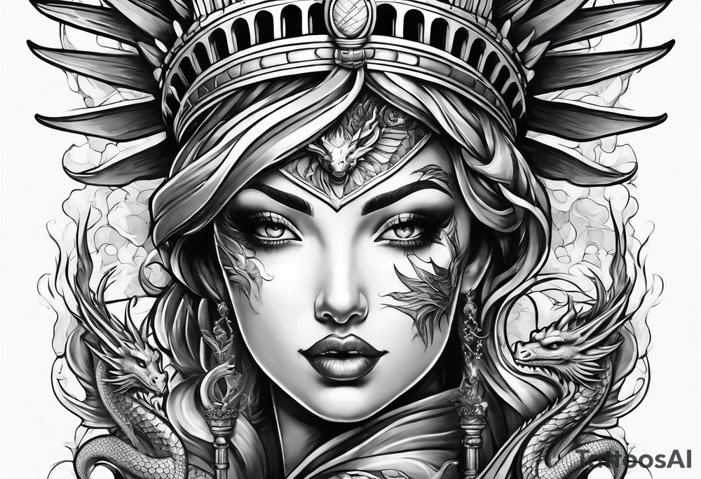 Hot girl as Statue of Liberty with dragon wrapped around neck tattoo idea