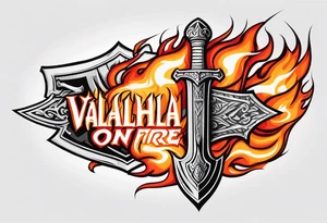 Valhalla on fire shield sword tattoo idea