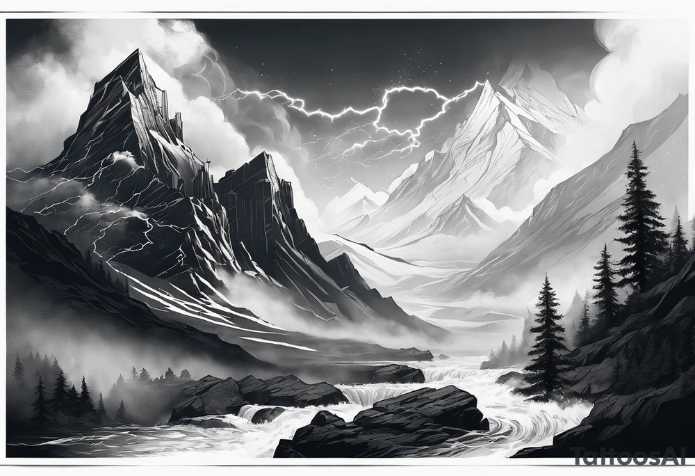 Valhalla mist fog lightning tattoo idea