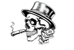 skull with mustache,a big cigar in his mouth,a top-hat on his head and alot of money in a hand. tattoo idea