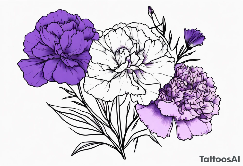 Violet and carnation flowers tattoo idea