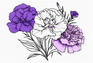 Violet and carnation flowers tattoo idea