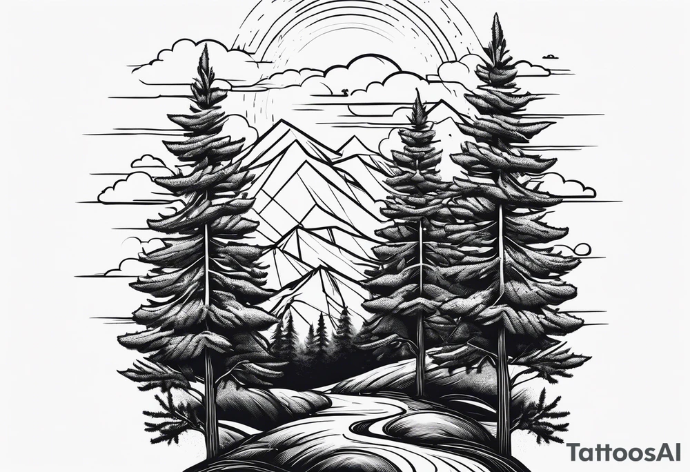 Tall thin pine trees tattoo idea