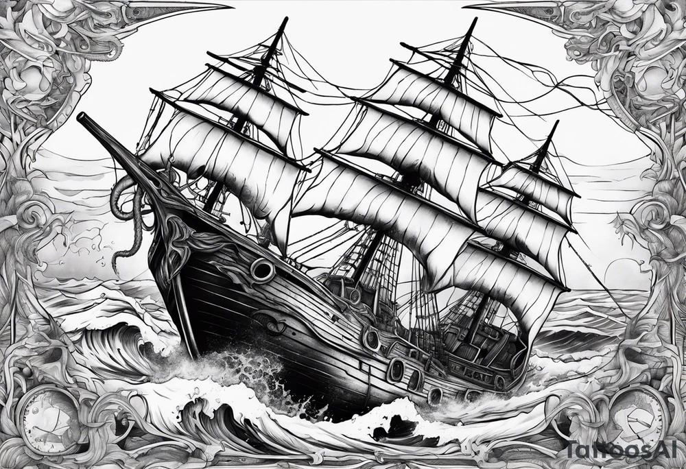 Kraken breaking a boat in half. tattoo idea