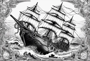 Kraken breaking a boat in half. tattoo idea