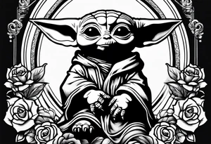 baby yoda sitting on a unicorn tattoo idea