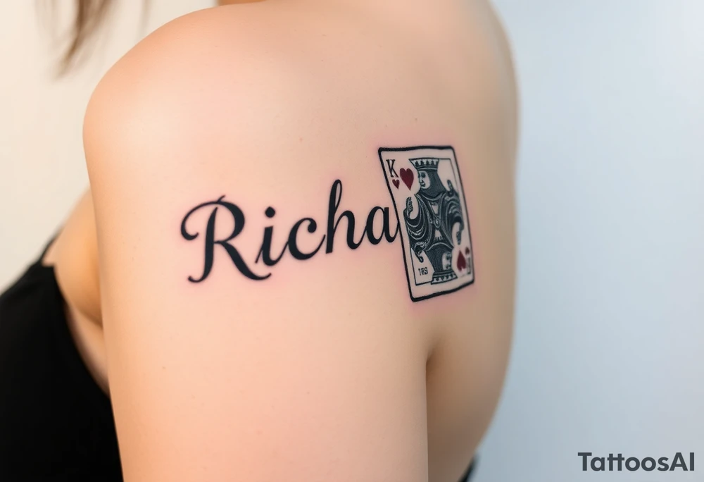 Easy Unique womans arm tattoo with the name Richard  with a  king of hearts playing card tattoo idea