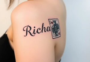 Easy Unique womans arm tattoo with the name Richard  with a  king of hearts playing card tattoo idea