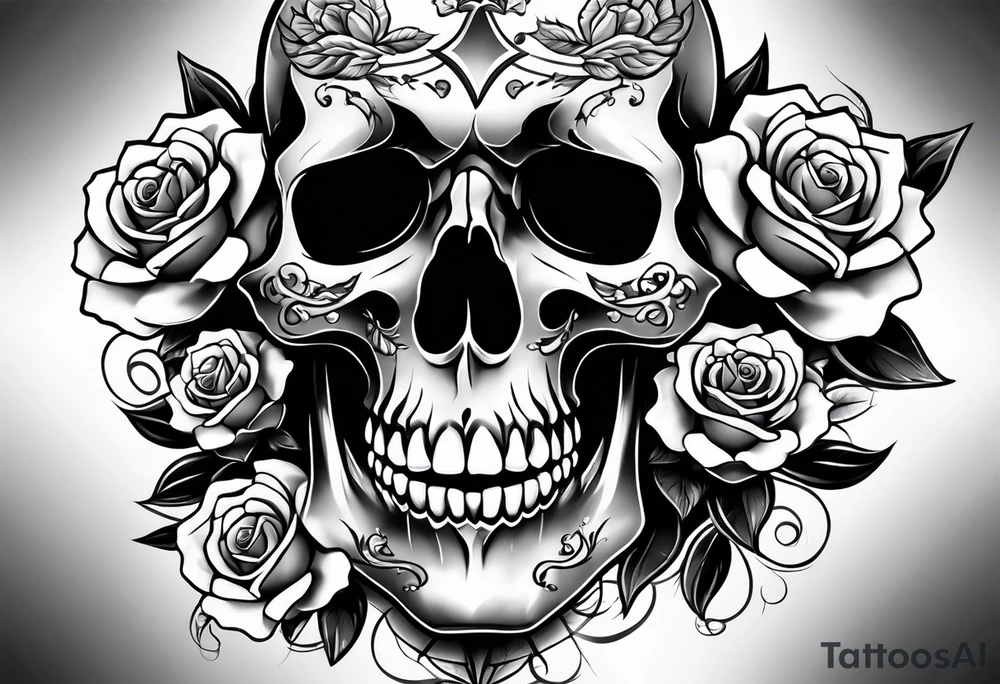 skull and roses tattoo idea