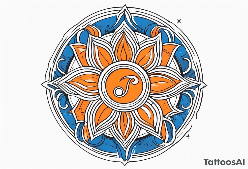 Orange sun with blue ohm tattoo idea