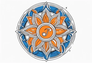 Orange sun with blue ohm tattoo idea