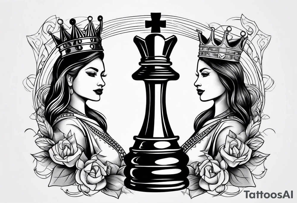 Queen chess piece with the words my queen Valerie on the side tattoo idea