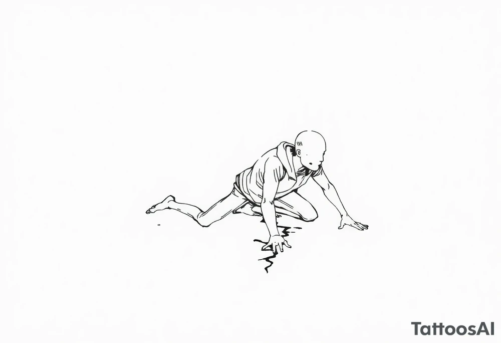 Confusion and pressure in thin lines solo traveler with no face with his body parts left on the path behind him he’s crawling tattoo idea