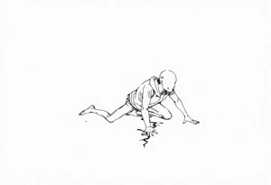 Confusion and pressure in thin lines solo traveler with no face with his body parts left on the path behind him he’s crawling tattoo idea