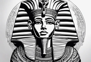 I want a Egyptian pharaoh skeleton in a headress facing the side full realistic detail for a tattoo tattoo idea
