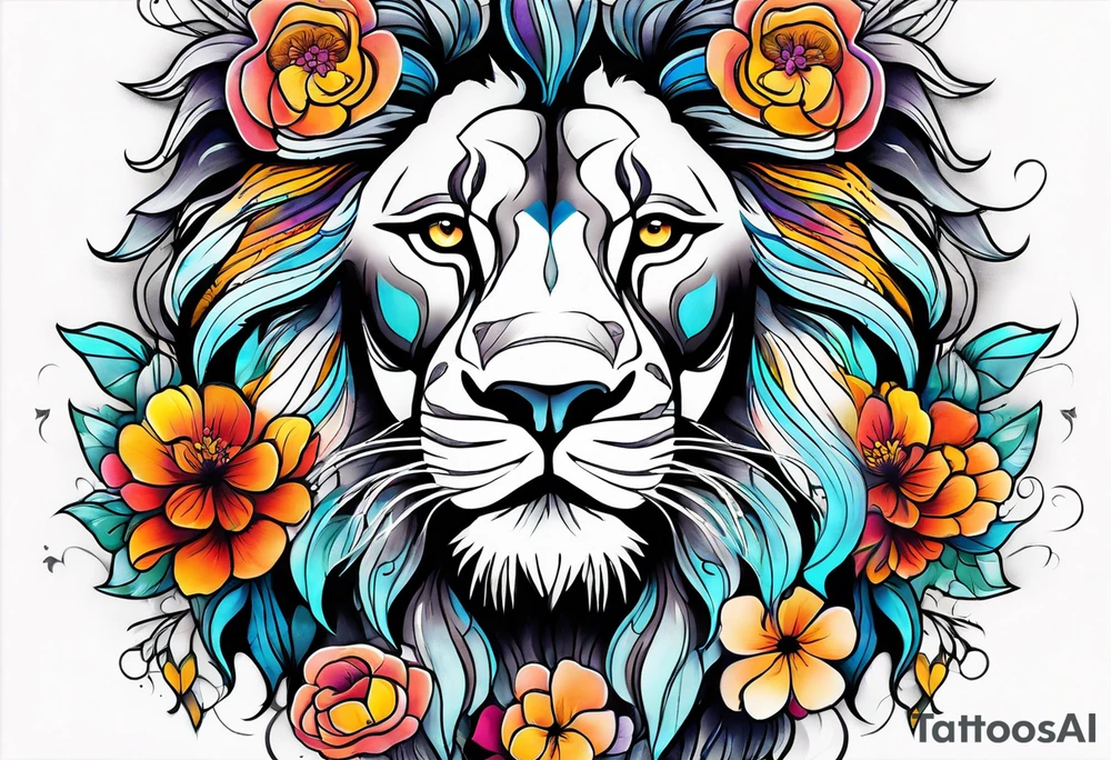 Lion with flowers tattoo idea