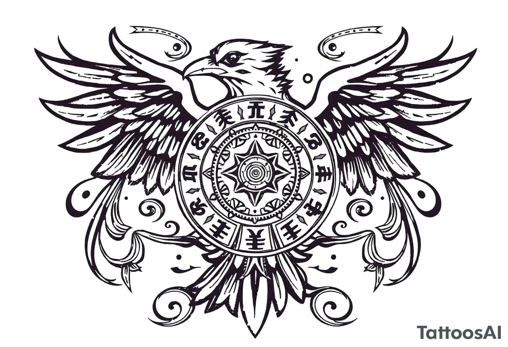 zodiac symbols runes within ornate clockwork mechanism raven tattoo idea
