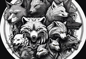 a super hero team which is combination of animals.
One is Badger/Wolverine, One is Bull, One is Wolf, One is Axolotl, One is Canary, One is Lizard, One is Cat tattoo idea