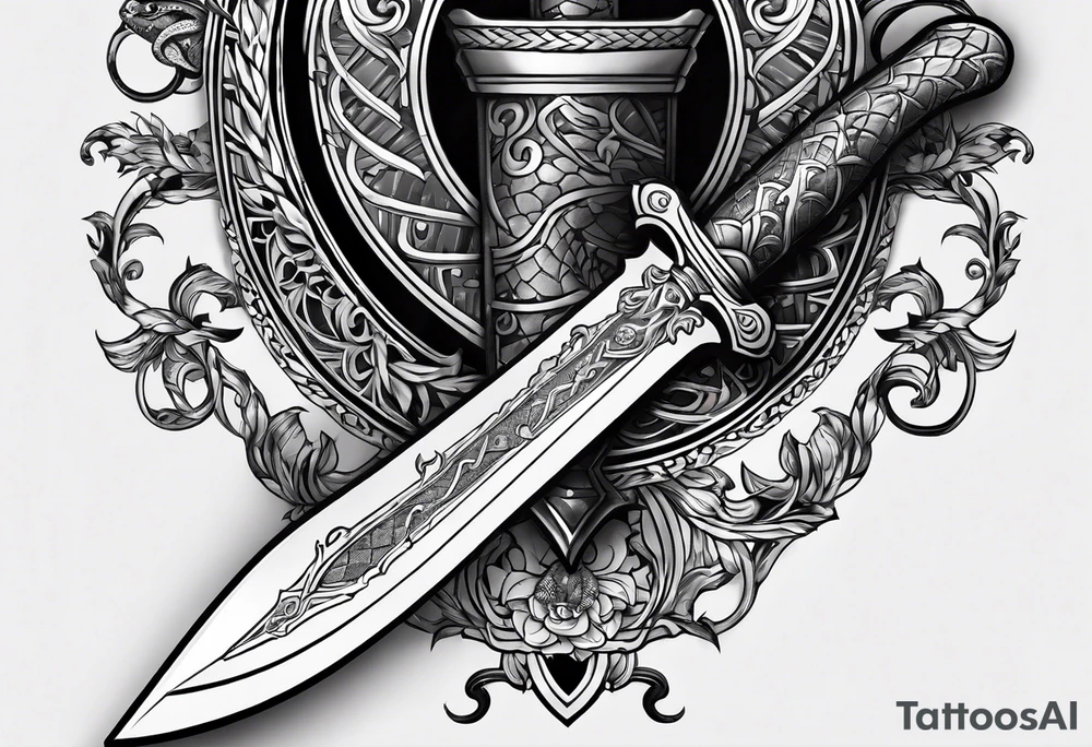 Feminine dagger with a snake around it. Tattoo should be twice as long as wide tattoo idea