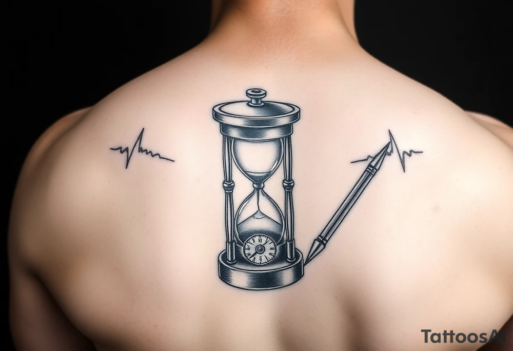 Slot machine inside sand timer and compass tattoo idea