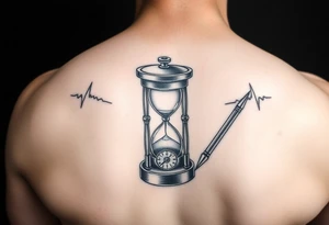 Slot machine inside sand timer and compass tattoo idea