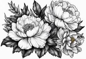 marigold, peony, and narcissus laying side by side tattoo idea