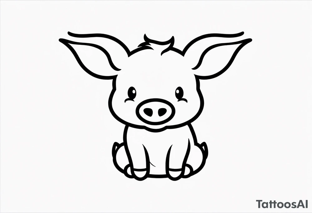 very cute happy piglet with small ears.
outline only.
black and white only.
only show the piglet. no extra lines or decoration.
no black shading.
draw only with very thin lines (1px)

should look like a tattoo that will only take 5 minutes to draw tattoo idea