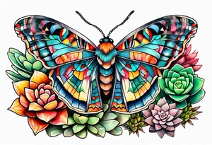 Modern Mexican style small moth with succulents in a garden with cactus tattoo idea
