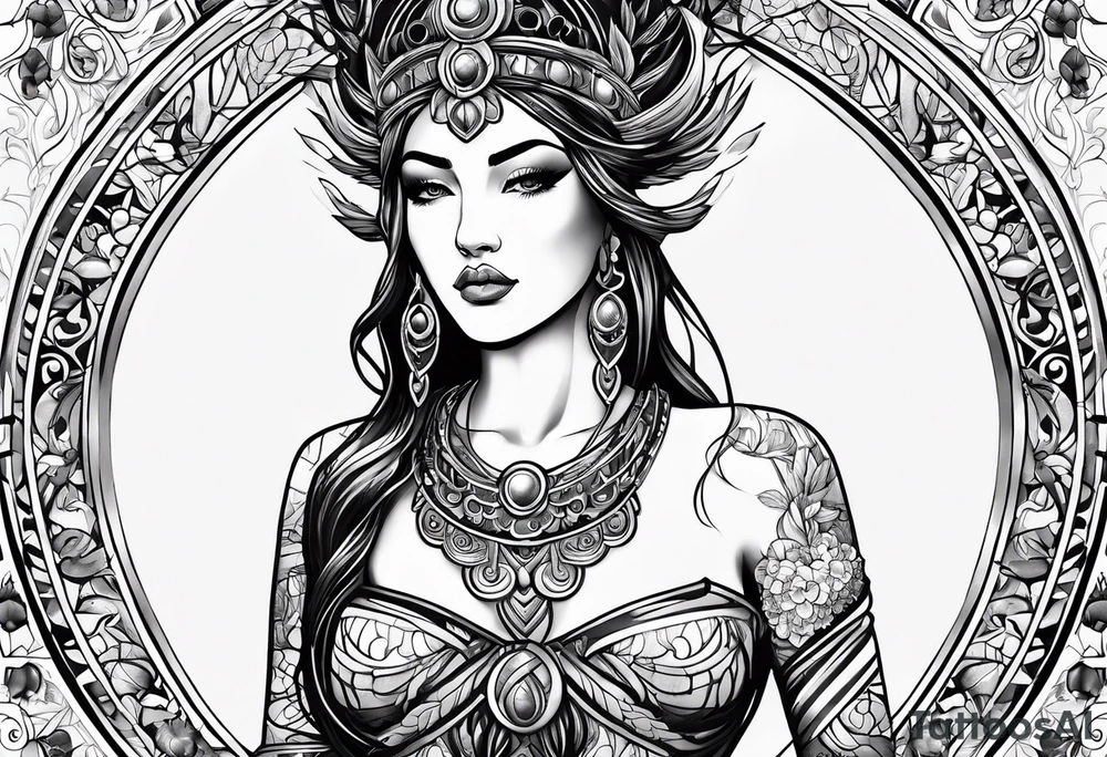 non significant Goddess Artemis dark ornemental tattoo idea