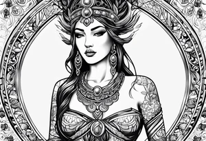 non significant Goddess Artemis dark ornemental tattoo idea