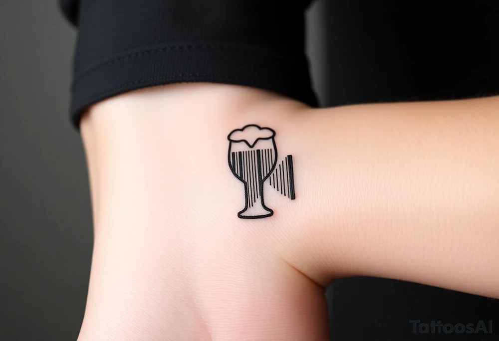 A barcode that turns into a beer glass shape, symbolizing the commercial and artistic side of beer culture tattoo idea