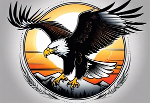 eagle gliding with sun in the back tattoo idea