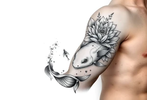 2 koi swimming upstream with tiger lily’s tattoo idea