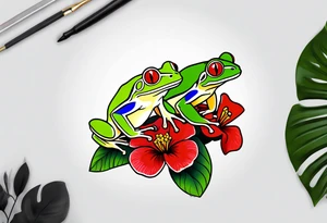 2 Red-eye tree frogs sitting on a flower tattoo idea