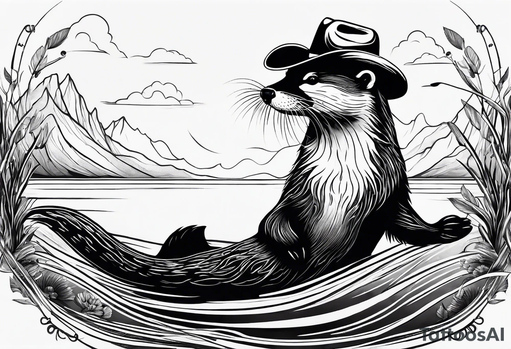 an otter floating on its back in a lake with a cowboy hat tattoo idea an otter floating on its back in a lake with a cowboy hat tattoo idea