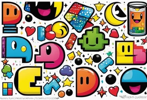 Sleeve containing Pac-Man, Marvin the Martian, Tetris games tattoo idea