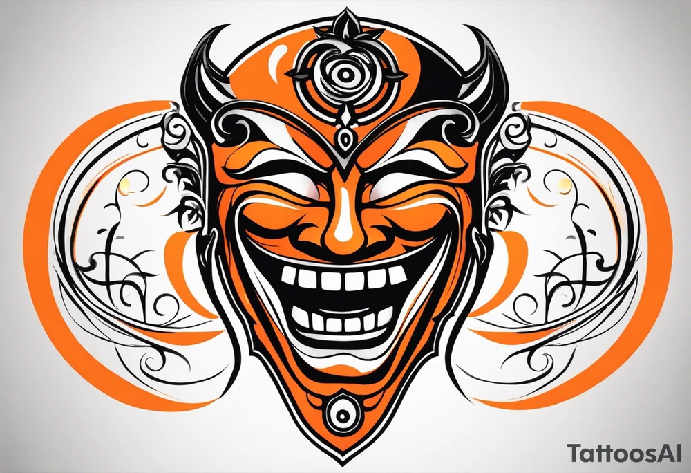 Laughing mask that is orange and black tattoo idea