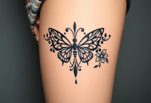 butterfly with flowers surrounding it tattoo idea