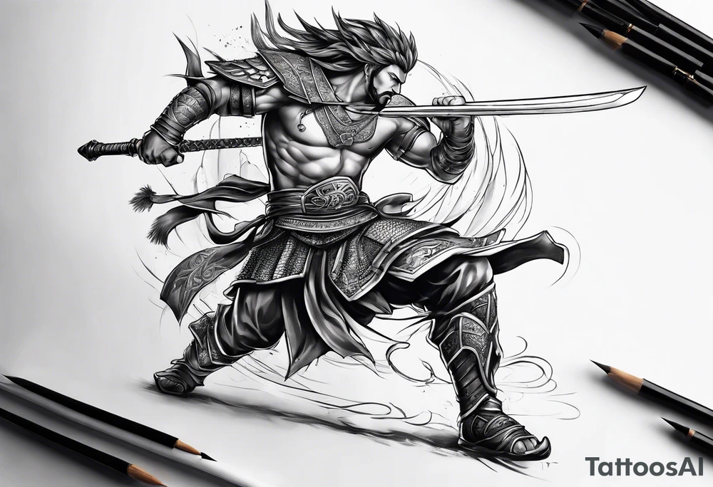 A warrior fighting by him self tattoo idea