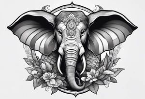 rabbit with gun fighting with dragon and evil elephant tattoo idea