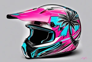 Formula 1 Helment with the Miami logo a palm tree and pink black and light blue colors tattoo idea