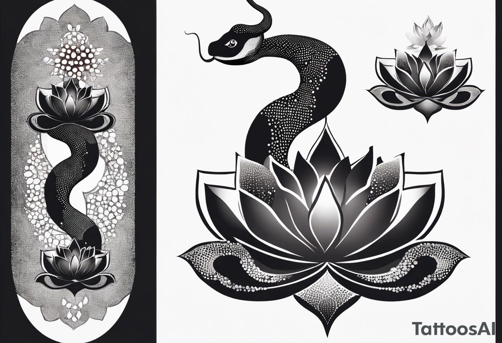 Snake with lotus and mandela tattoo idea